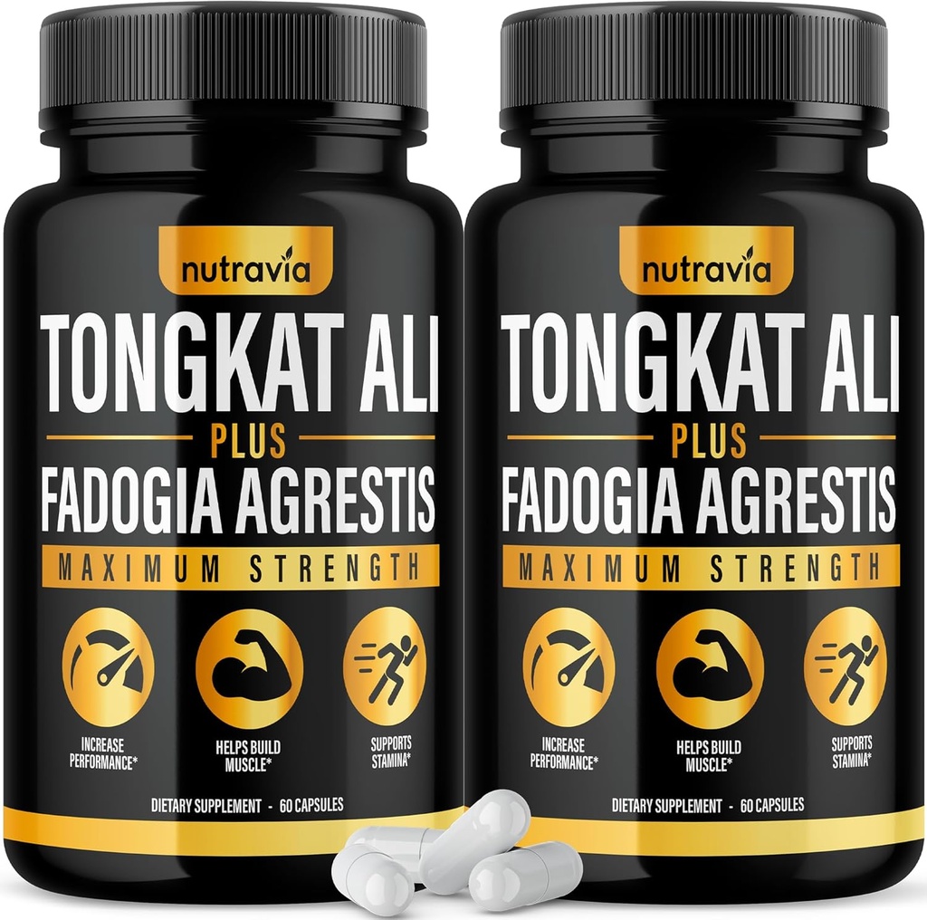 (2 Pakke) Tongkat Ali Fadogia Agrestis for menn Supplement, Mann Nitric Oxid Booster Longjack Tongkat Ali Extract pulver vitaminer Test Pump Flow ytelse blanding Tongkat-Ali for kvinner (120 kapsler)