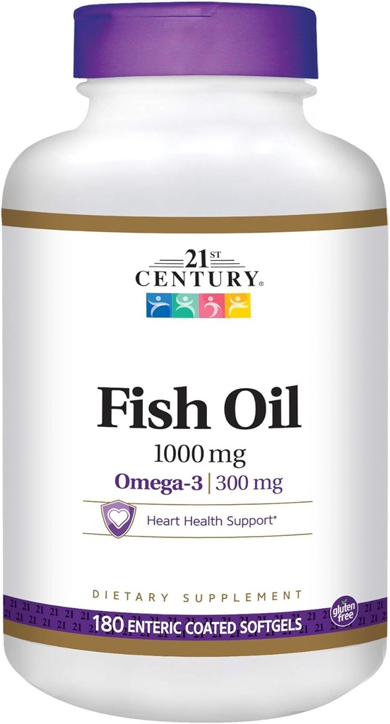 21st Century Fish Oil 1000 mg Enteric Coated Softgels, 180-fylke (pakke med 2)