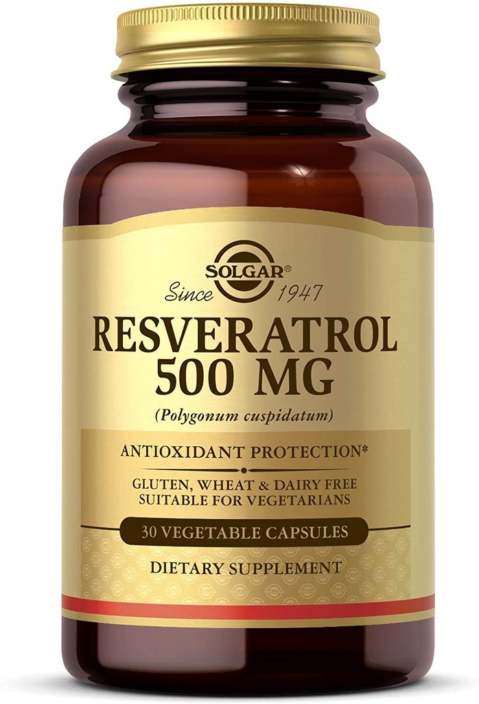 Solgar Resveratrol 500 mg, 30 Grønnsaker Capsules - Antioksidant beskyttelse - Glutenfri, Dairy Gratis - 30 Serveringer