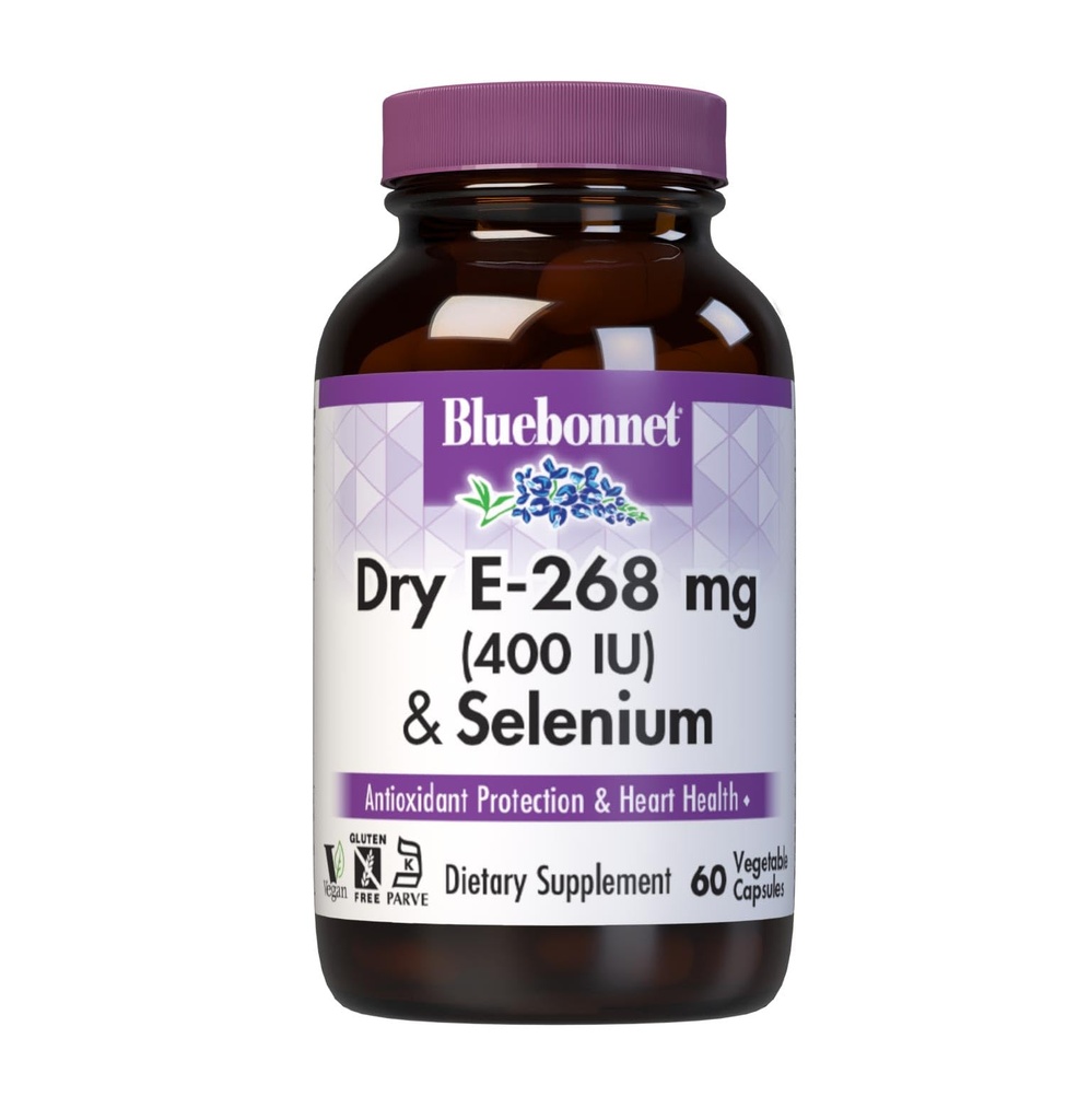BlueBonnet Tørr E-400 IU Plus Selenium Vegetariske kapsler, 60 greve