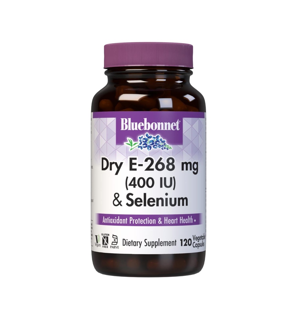 BlåBonnet Tørr E-400 IU Plus Selenium Vegetariske kapsler, 120 greve, hvit