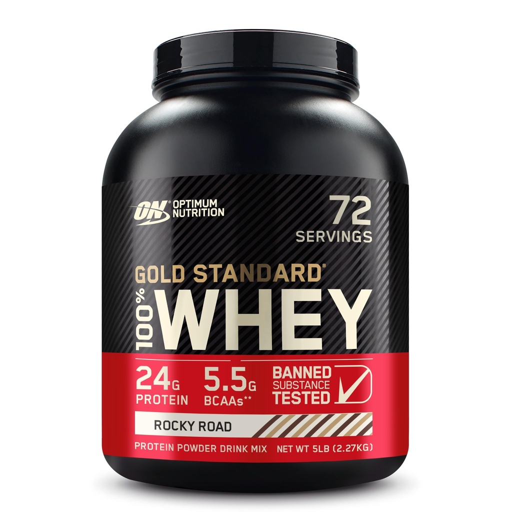 Optimum Nutrition Gold Standard 100% Whey Protein pulver, Rocky Road, 5 pund (Packing May Vary)