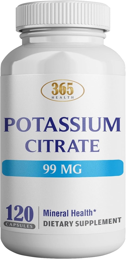 Helse Kalium (Citrat) - Essential Electrolyte Supplement for å støtte nerve og muskelfunksjon hjerte helse og energi* - Kalium Citrat Kapsel - 120 Kapsler