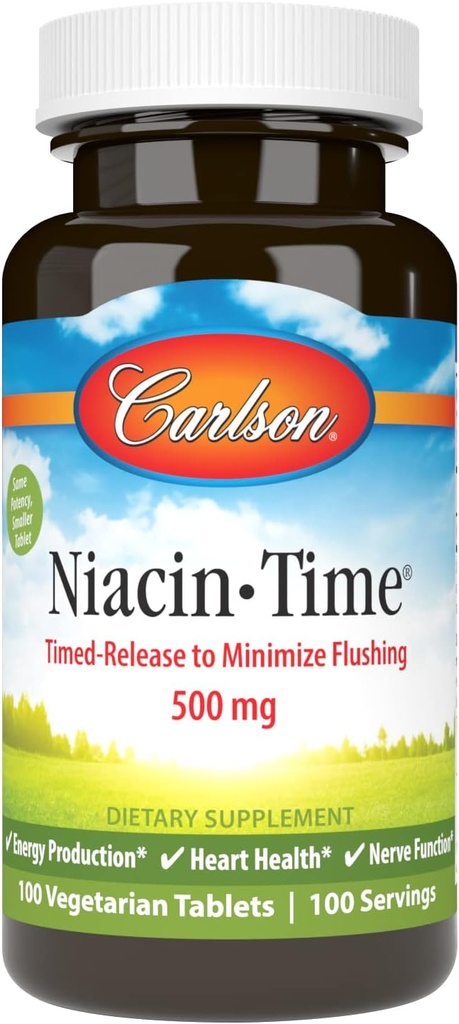 Carlson Niacin-Time 500 mg, vitamin B-3, tidsavsatt, 100 tabletter