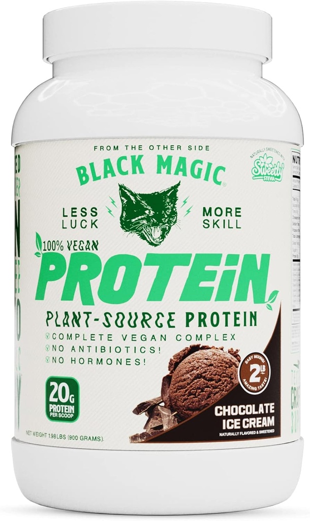 Svart Magisk Plantekilde 100% Vegansk Protein - Keto, Lavt sukker, Dairy Free Protein - Pre/Post Trening - Sjokolade Iskrem - 20g Protein - 2 LB