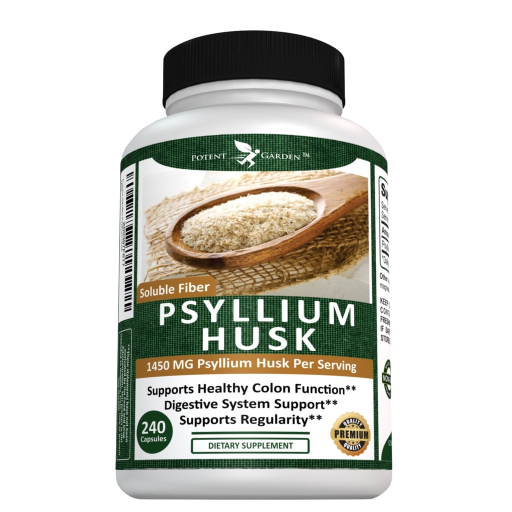 Potent hage Psyllium Husk kapsler Alle naturlige og kraftige løselige diett Fiber Supplement hjelper støtte regelmessig & Digestion, 240 Caps