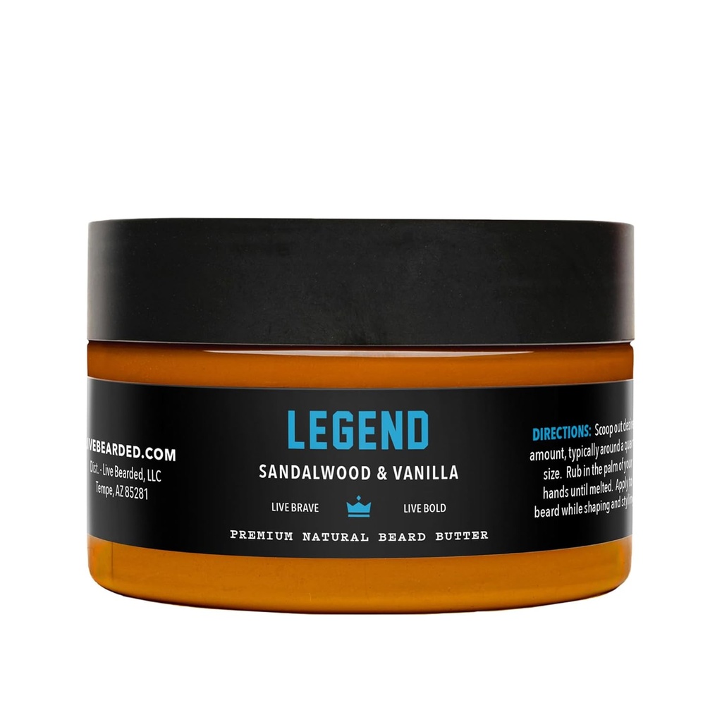 Live Bearded Beard Butter, 3 fl oz - Laget i USA - Alt-Naturlig Leave-in Conditioner og Softener med Shea | Legend Scent - Sandalwood, Vanilla