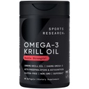 Sport Forskning Krill Olje Supplement med EPA & DHA Omega 3, Fosfolipider & Astaxanthin fra Antarktis krill - Høyeste konsentrasjon av krillolje for menn og kvinner - 1000mg, 60 Softgel Kapsler