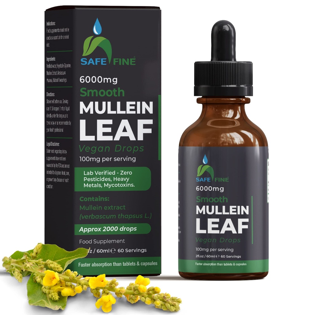 Organic Mullein Tinkture Drops for respiratorisk helse – naturlig lungestøtte, alkoholfri, vegansk, ikke-GMO, urteekstrakt, 2 fl oz (60ml) naturlig søvnhjelp og immunstøtte