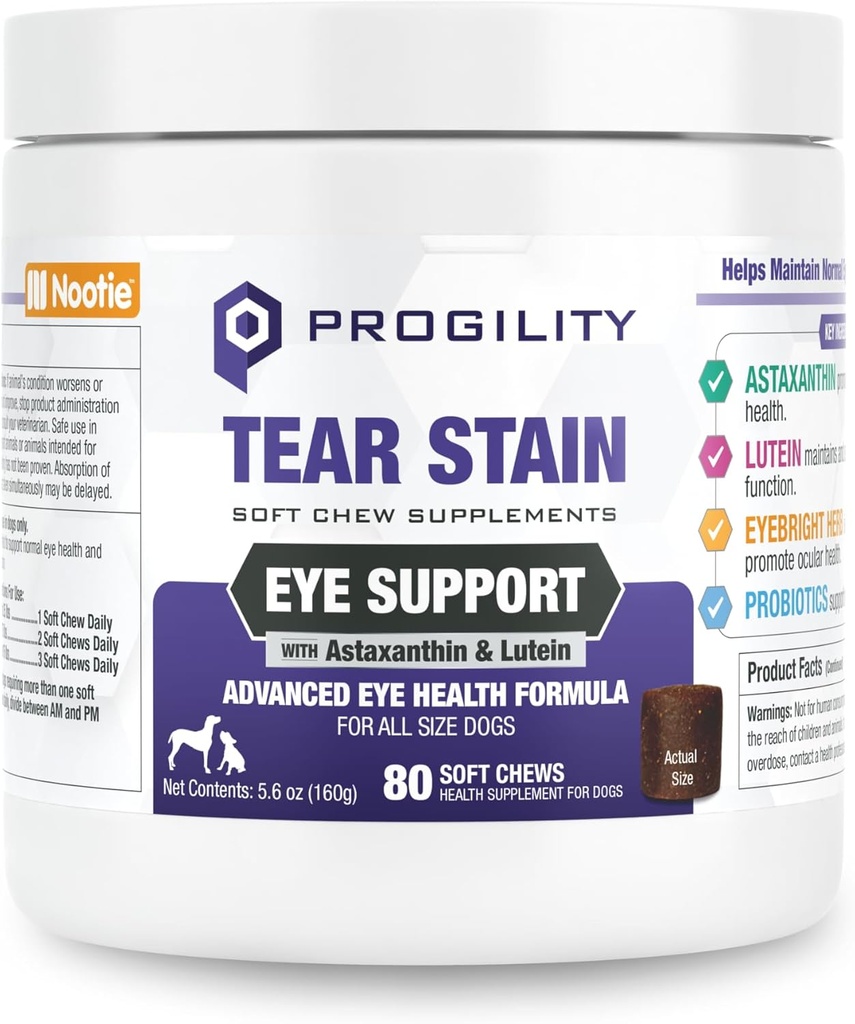 Nootie Progility Tear Stain Supplement for hunder, Advanced Eye Health Formula, Hjelper Minimere Tear Stains, 80 Chews, solgt i over 5000 Vet Clinics og Pet Stores over hele verden