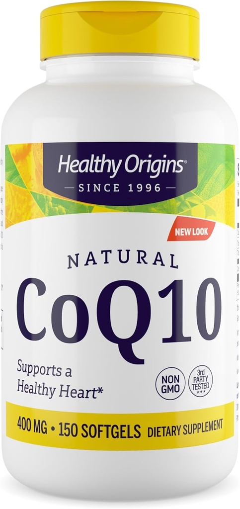 Sunn Origins® CoQ10 400 mg – Naturlig trans-isomer Ubiquinon – Yeast Fermented, støtter hjertehelse og cellulær energi – ikke-GMO 150 Softgels