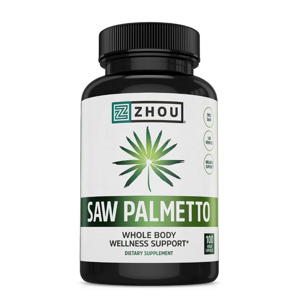 Zhou Saw Palmetto Supplement for menn - Premium kompleks, avansert formel, ekstra styrke 450mg så Palmetto Berry per kapsel - 100 vegetariske kapsler