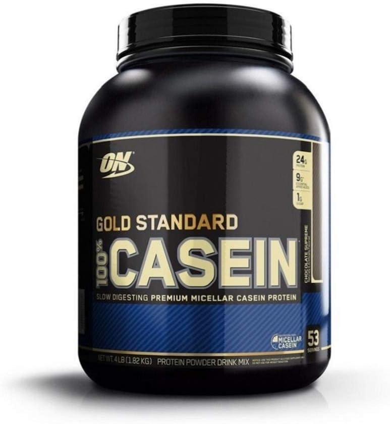 Optimal Ernæring Gull Standard 100% Micellar Casein Protein pulver, langsom fordøyelse, Hjelper holde deg full, Overnatting Muskel Recovery, Sjokolade Supreme, 4 pund (pakke May Vary)