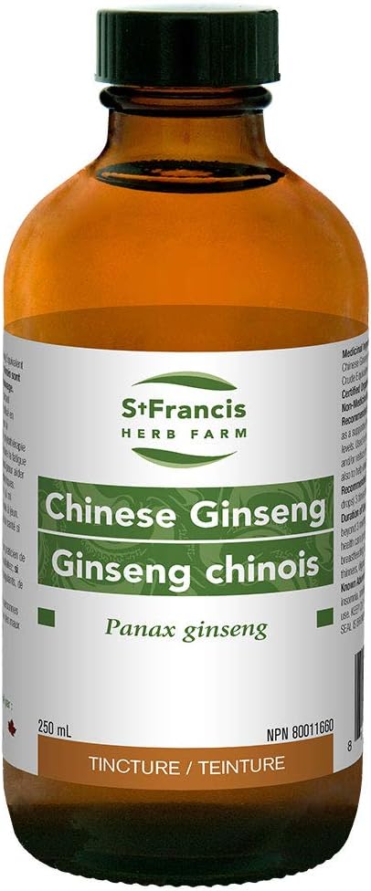St Francis Herb Farm - Chinese Ginseng (Panax ginseng, root) Certified Organic Herbal Tinkture Extract - tradisjonelt brukt i Herbal medisin som en støttende terapi for å fremme sunn