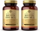 Solgar Biotin 5000 mikrog - 50 Grønnsaker Kapsler, Pakke med 2 - Støtter sunn hud, negler og hår - Ikke-GMO, Vegan, Glutenfri, Dairy Free, Kosher - 100 Total Services