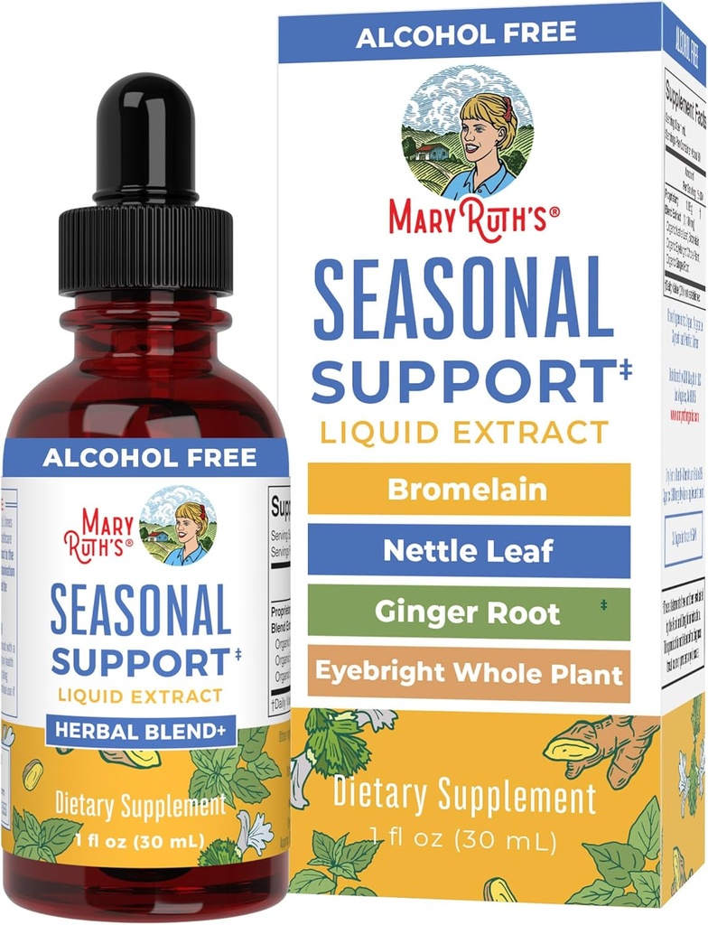MaryRuth Organics Seasonal Support Liquid Ekstrahere Herbal blanding Ginger Root | Bromelain | Organic Nettle Leaf | 4 Herbal Bland | Tradisjonelle Urter | Ikke-GMO | Vegansk | Glutenfri | 1 Fl Oz