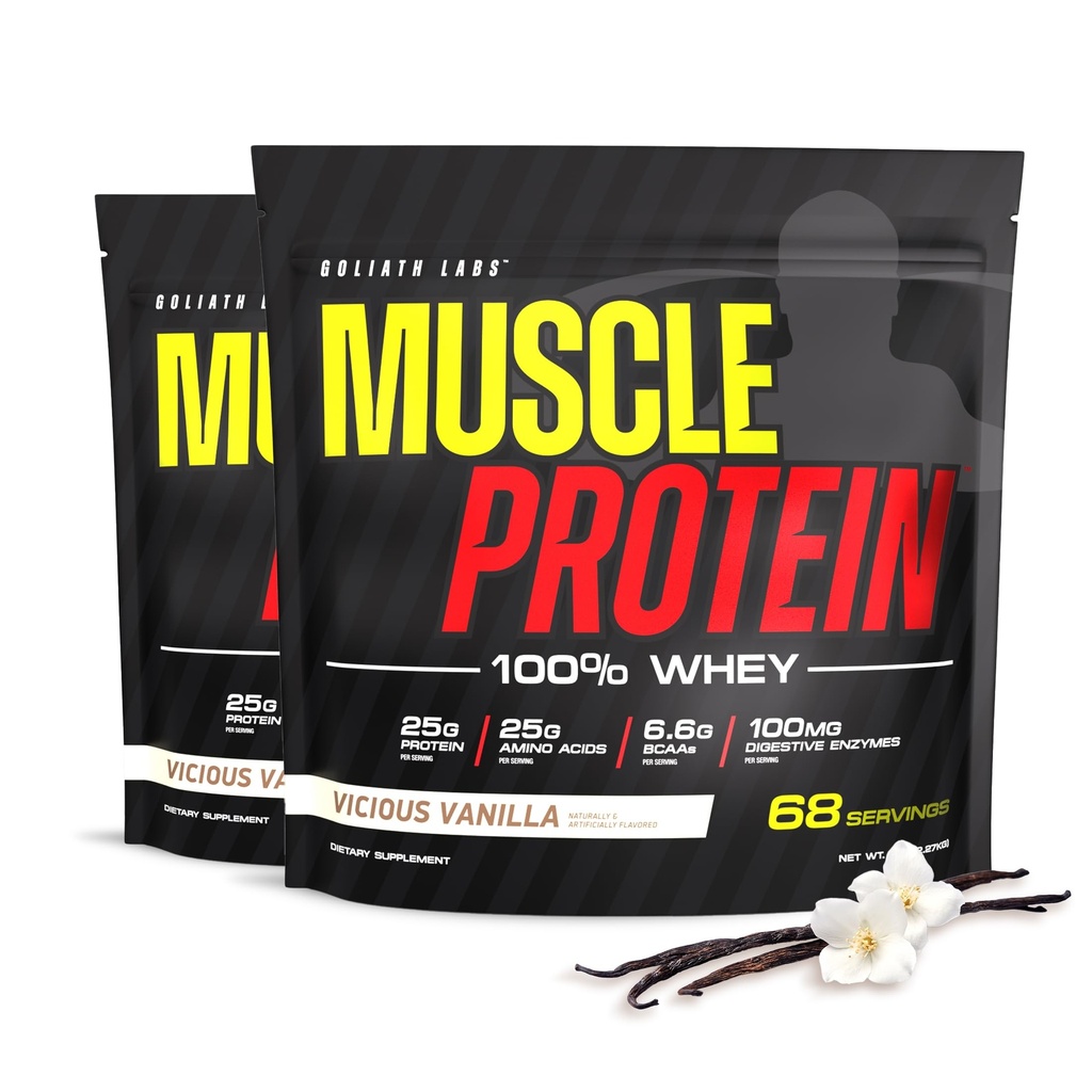 COLOSSAL LABS Muscle Whey Protein Flavored Protein pulver, 25 000mg Aminosyrer/Serving, kaldt filtrert (Packing May Vary) (10 pund (Pack of 2), Vanilla)