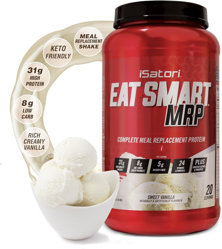 iSatori spise smart MMP, høyproteinmåltid utskifting riste med Whey Protein pulver, probiotika pulver, kaseinprotein, MCT olje, eggalbum, vitaminer og mineraler, keto, vanilla flavor, 20 serveringer
