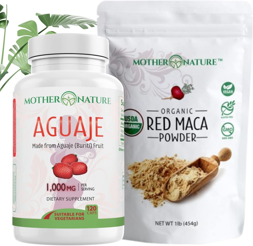Beauty Bundle – Aguaje Kapsler + Rød Maca pulver | Organisk supermat for hår, hud og velvære | rik på vitaminer og mineraler | Vegansk, ikke-GMO