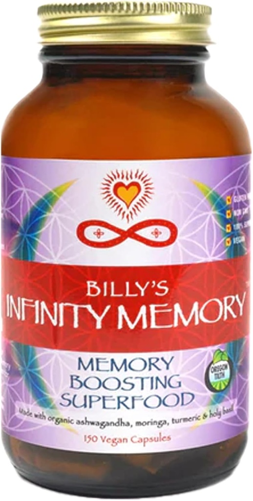Infinity Minne og fokus Supplement, Superfood Brain Drivstoff med organiske løver Mane Mushroom, Ashwagandha, Hellig Basil, & Turmeric, Kosttilskudd for kvinner og menn (150 kapsler)