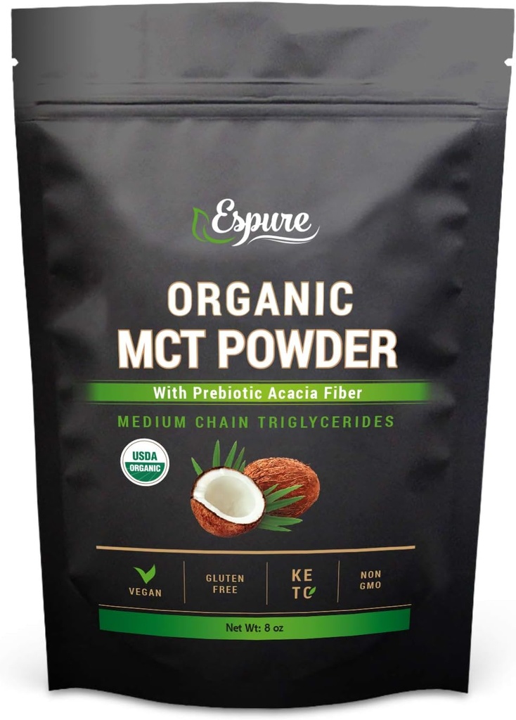 Økologisk MCT pulver - USDA Certified, med Prebiotic Acacia Fiber; Keto Vennlig, Vegan, Glutenfri; 8oz