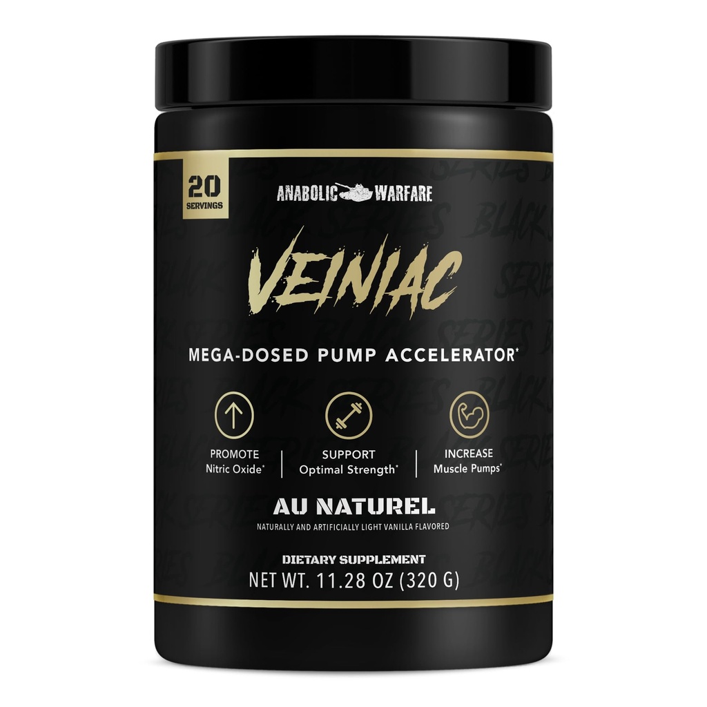 Anabol Warfare Veiniac Muscle Pump Activator Supplement Stimulant gratis pre-arbeid med L-Citrullin, Betaine Anhydrous, & lagt til AGMASSTM, øker nitric oksid*, naturlige 20 serveringer