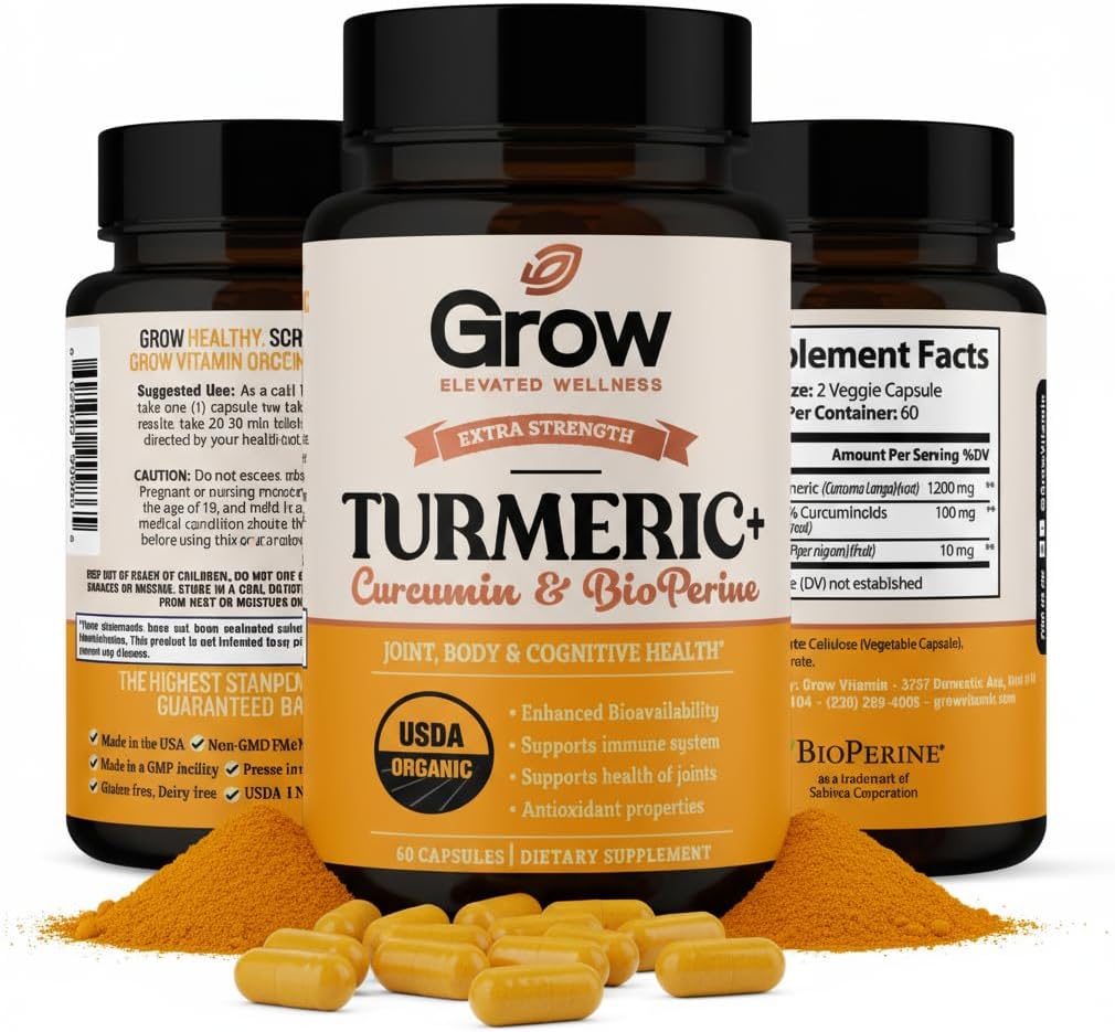 Vokse vitamin Curcumin + Ultra: Økologisk høy potens blanding | Maksimal styrke gurkemeie formel med 95% Curcuminoids | USDA sertifisert | 30-dagers forsyning