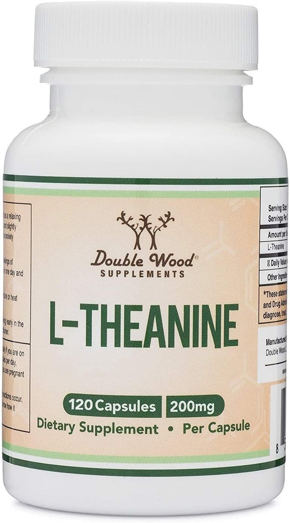 L-Theanine 200mg dobbel styrke - Støtter helse søvnrespons og avslapning - 120 kapsler (treparts testet, glutenfri, vegansk) by Double Wood