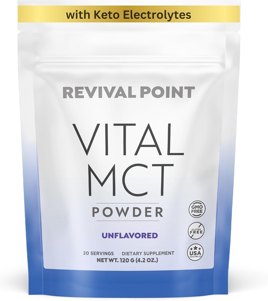 Premium Unflavored MCT olje pulver med keto elektrolytter-kremer for kaffe, te og rister- Inkluderer 15x Biotilgjengelig krom Picolinat, C10 og C8 MCT olje avledet fra kokosnøtter - 120 gram