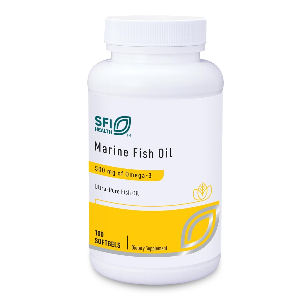 Klaire Labs SFI Health Marine Fish Oil - Ultra Pure 300 Milligrams EPA & 200 Milligrams DHA Omega 3 Unflavored Fish Oil uten fiskende smak, kolesterolfri og glutenfri (100 Softgels)