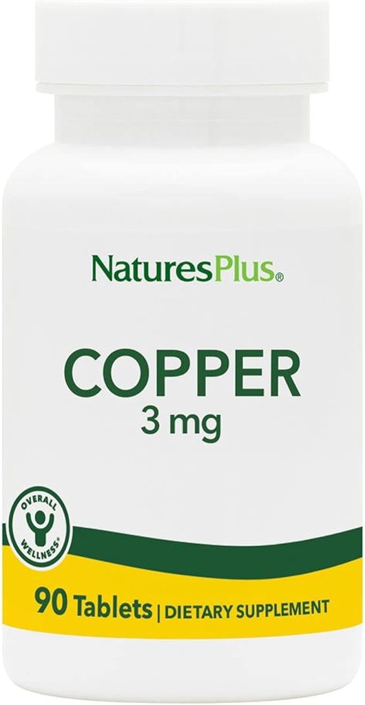 NaturesPlus Kobber 3 mg - 90 tabletter - Støtter total velvære - Glutenfri - 90 Services
