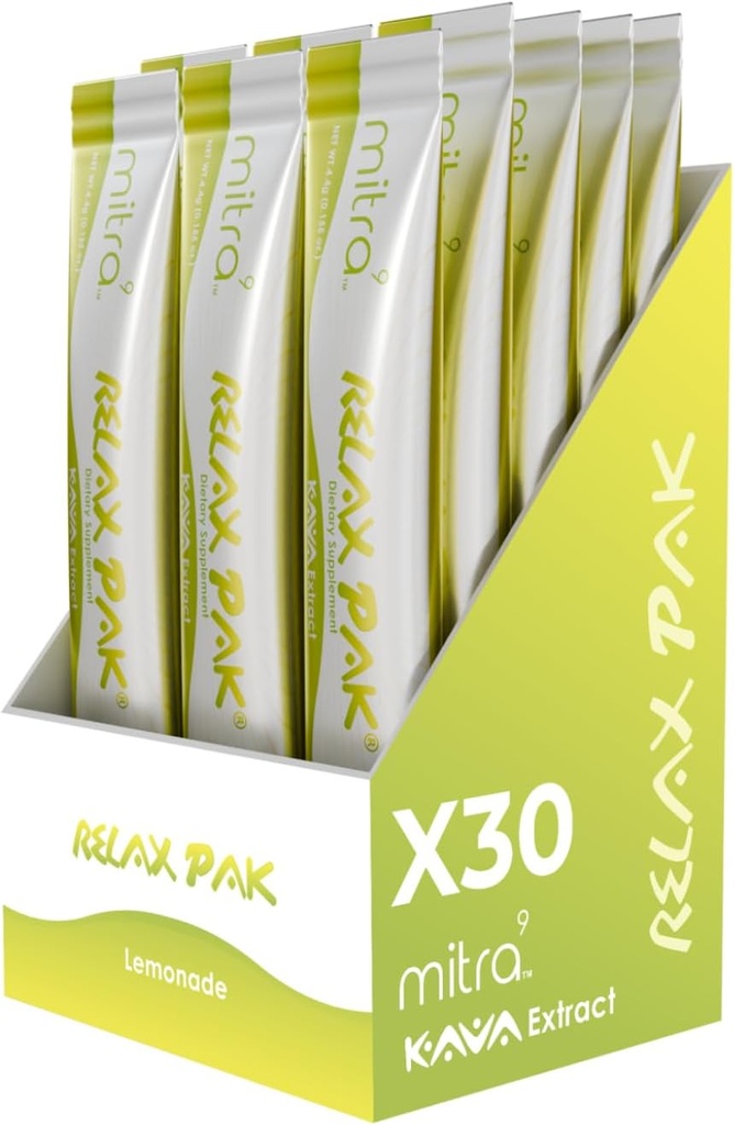 Mitra9 Kava Powder RelaxPak - Lemonade Kava Extract Powder Packets | Mood Enhancer | Plant Basert | Fremmer naturlig ro og klarhet | Easy Open Single-Serving Stick (30)