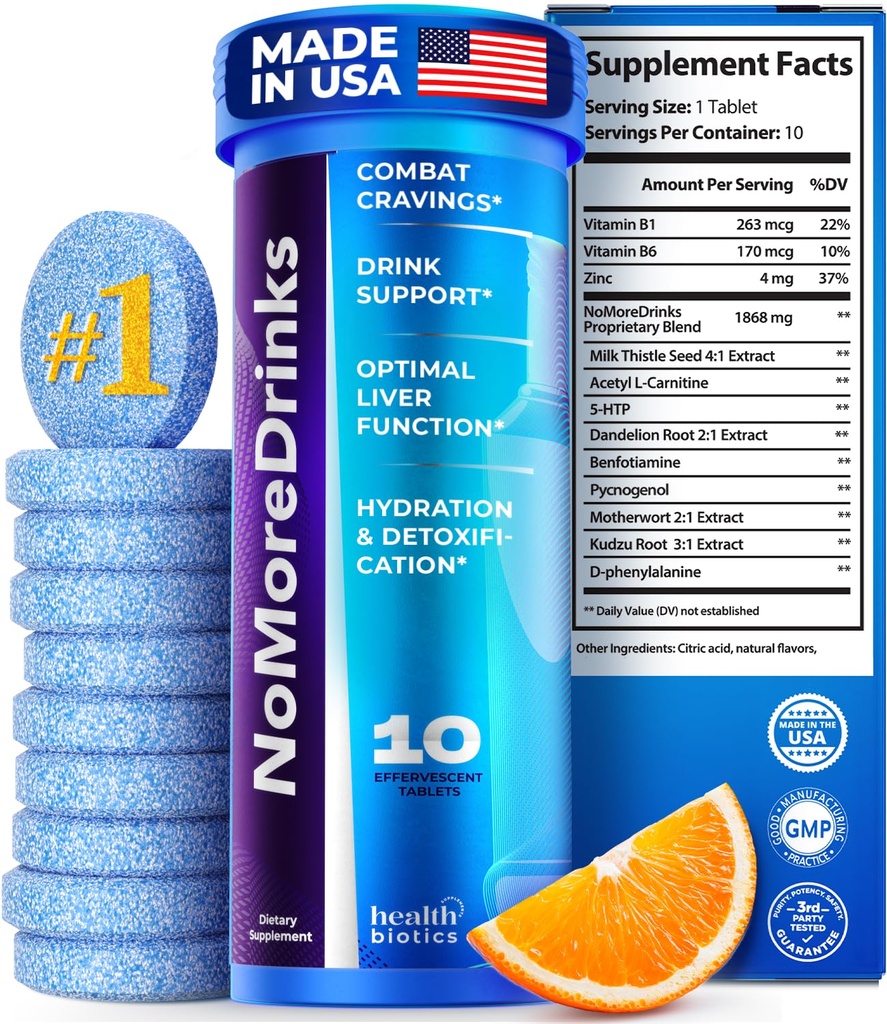 NoMoreDrinks Anti-alkohol craving Supplement | Liver Detox & Combat Cravings | Energistøtte alkohol Erstatning Drikke | Organisk Melk Thistle Supplement & Dandelion Root & 5HTP | (10) Energipiller