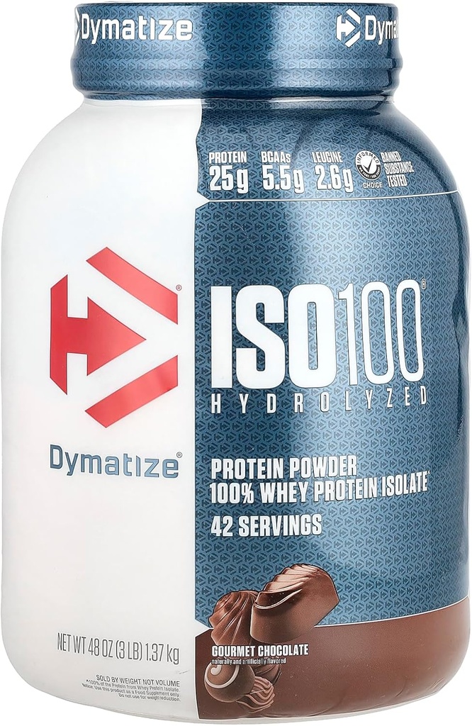 Dymatize ISO100 Hydrolysert, 100% Whey Protein Isolate, Gourmet sjokolade, 3 lb (1,37 kg)