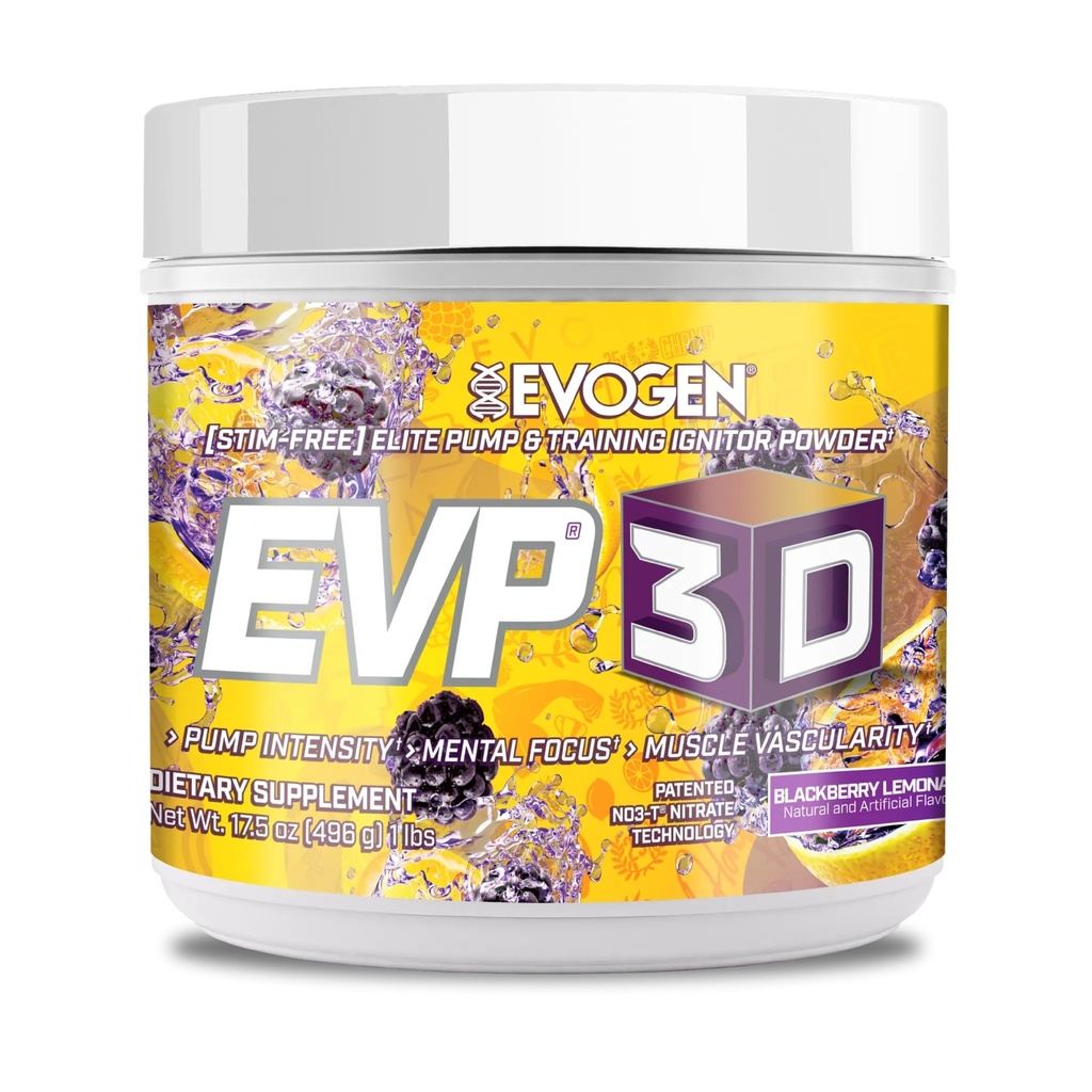 Evogen EVP-3D | Extreme Pre-Workout Pump Ignitor, Arginine Nitrat, Citrullin, Beta-Alanin, Lions Mane | BlackBerry Lemonade | 40 Serveringer