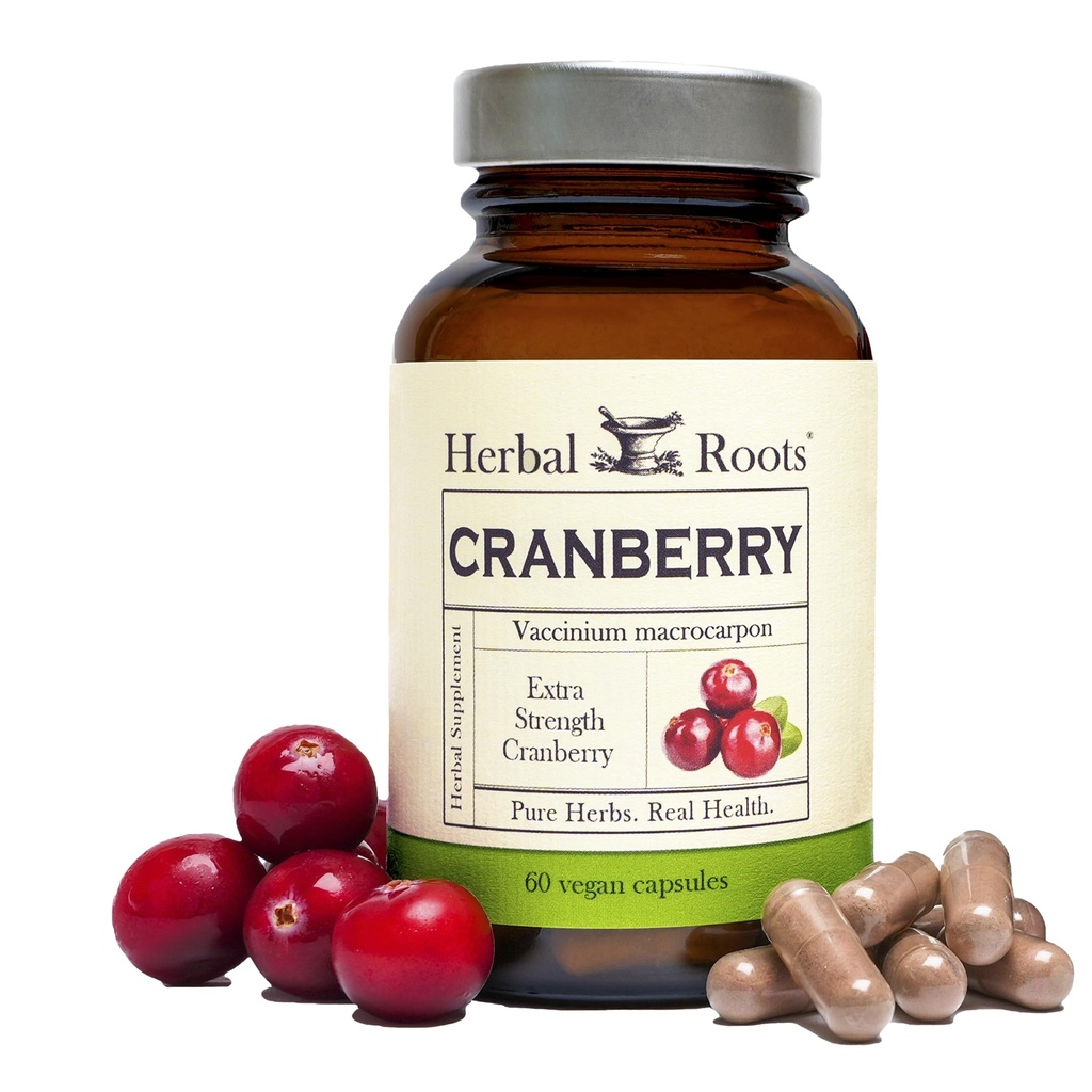 Herbal Roots Ekstra Styrke Cranberry piller for kvinner og menn med organisk Nettle | Urin Tract Helse | 60 Vegan Kapsler