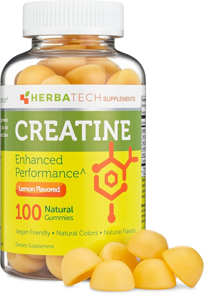 Kreatin Monohydrat Gummies for menn og kvinner (100 greve, stor flaske størrelse, 5000 mg) Naturlig Chew bulk størrelse laget i USA