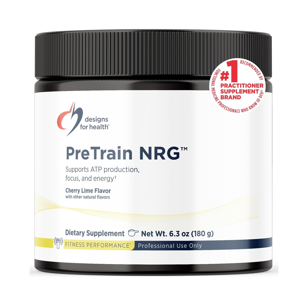 Designer for helse PreTrain NRG drikke blanding - Pre-Workout pulver med kreatin + grønn kaffe - støtter fokus, kraft + mental energi i atleter - None-GMO, Cherry Lime Flavor (20 Serveringer / 180g)