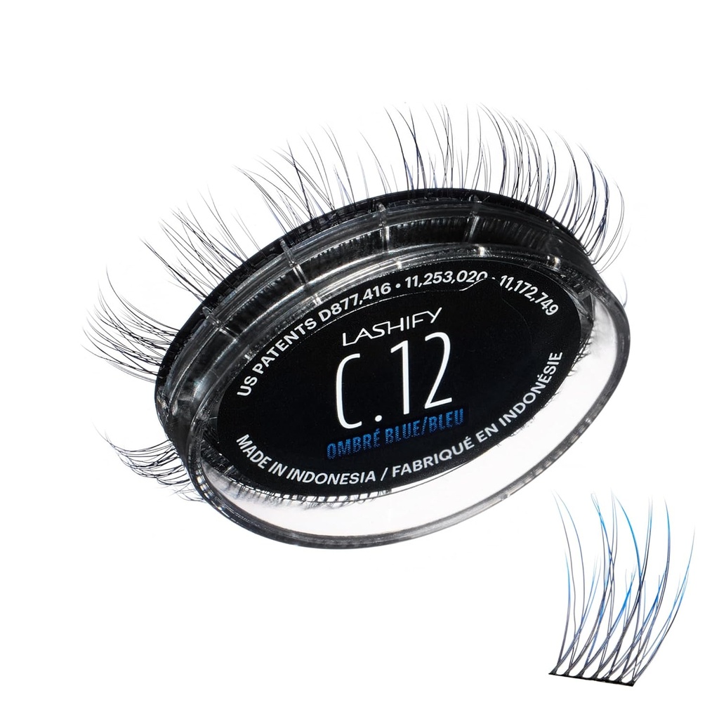 Lashify Curl 12mm Gossamer Eyelash utvidelser Påfyll i Ombre Blå, enkle DIY Falske Laser for et naturlig utseende