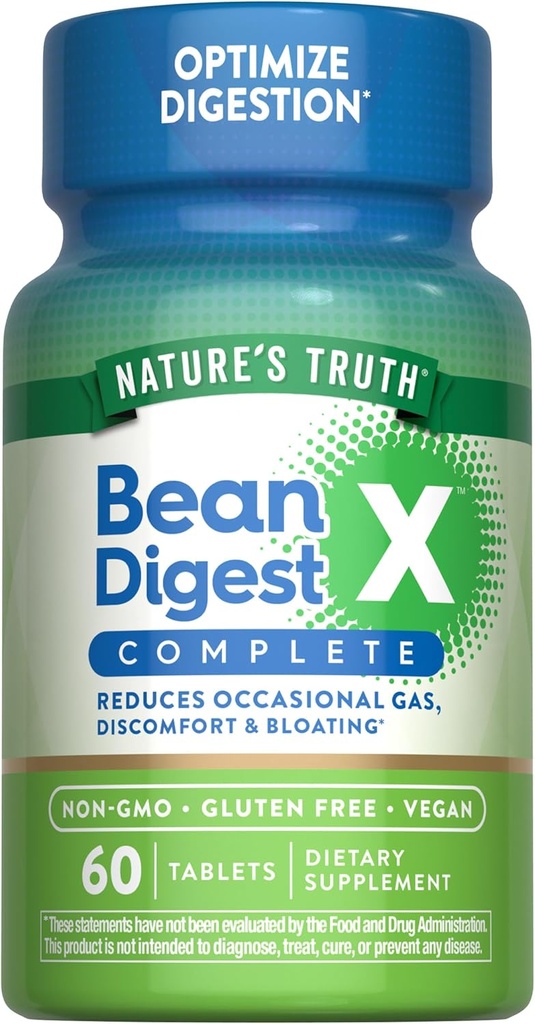 Naturens sannhet Digestive Enzymer | 60 piller | Bean Digest | Vegansk, ikke-GMO & Glutenfri Supplement