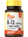 Sundance raskt oppløse vitamin B-12 | med folicsyre | 2500mcg | 60 greve | Naturlig Berry Flavor | Vegetarisk, ikke-GMO, og Glutenfri kosttilskudd