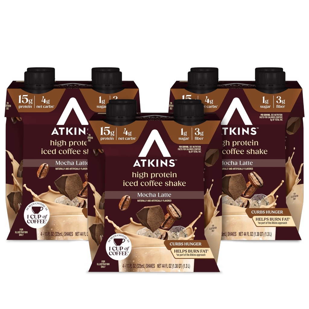 Atkins Mocha Latte Iced Kaffe Flavored Protein Shake, høy protein, lav glykemisk, lav carb og lav sukkershake, keto-vennlig, 12 pakke
