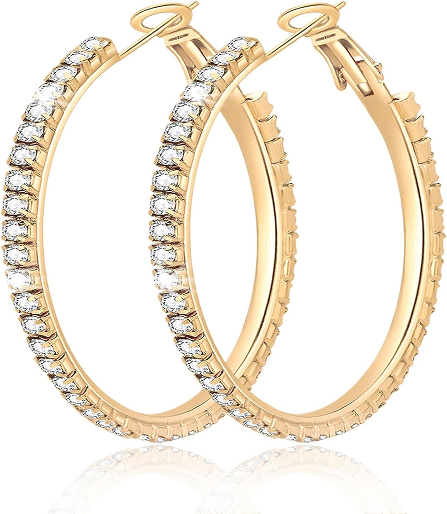 Stor Stor 925 Sterling Silver Hoop øredobber For kvinner Pave Crystal 14k belagt gull Hoops øredobber for kvinners Tynn kubikk zirconia uttalelse Rhinestone smykker ikke tarnisk Hypoallergenic
