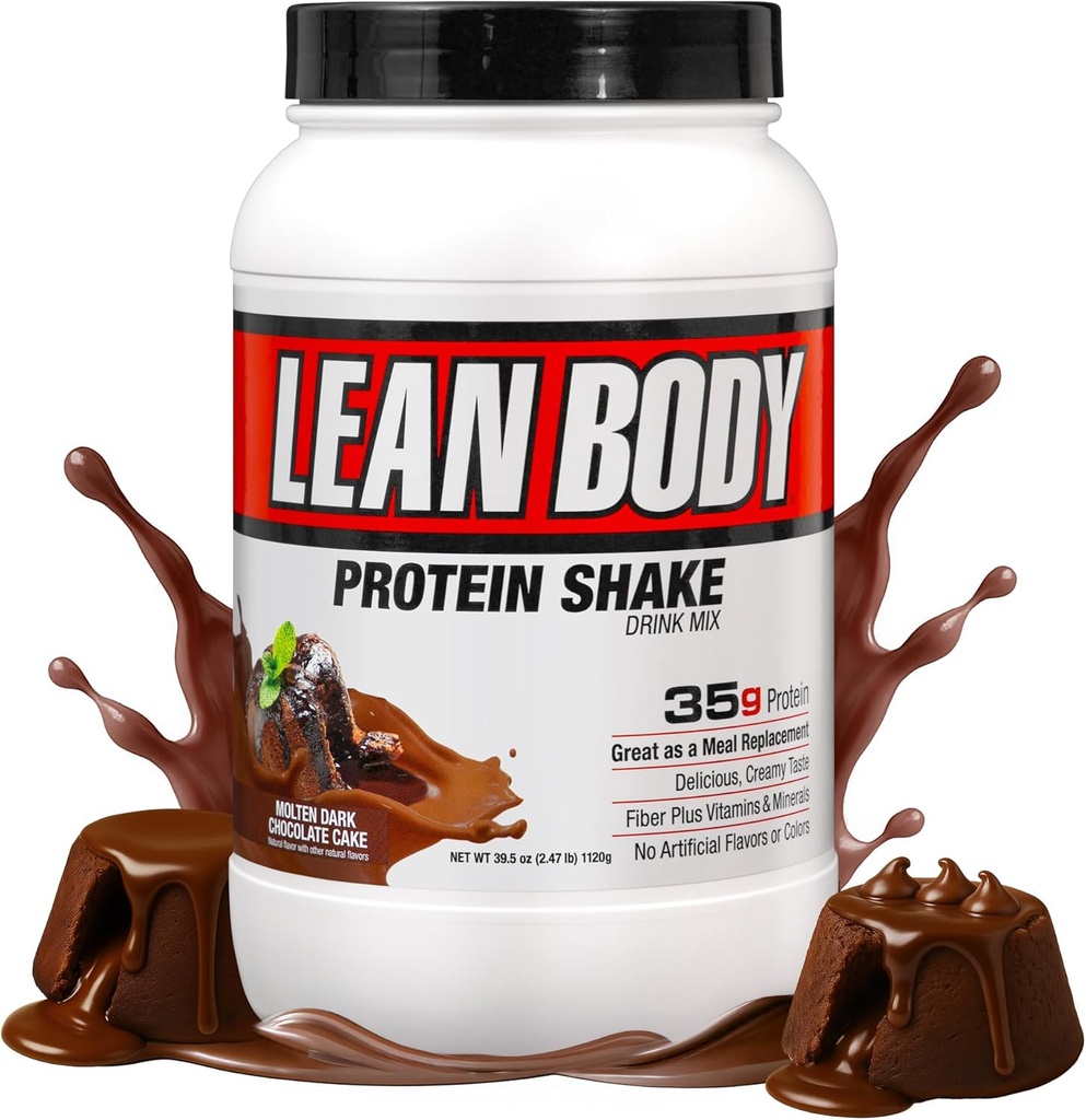 Labrada Lean Body Hi-Protein måltid utskiftningsshake, smeltet mørk sjokolade kake emballasje KAN VARE