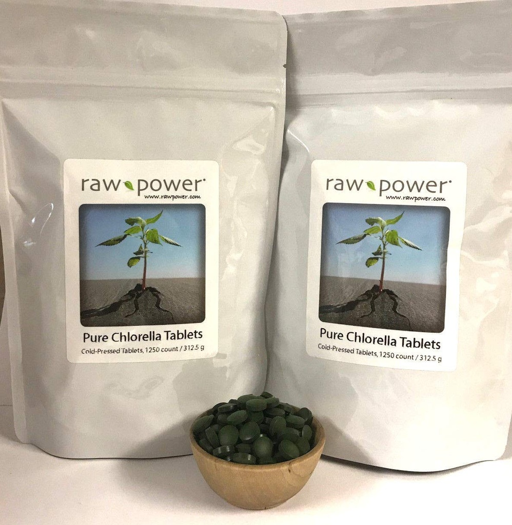Raw Power Klorella Tabletter (2500 greve, 625g), kaldtpresset, 100% rå og ren, fra organiske