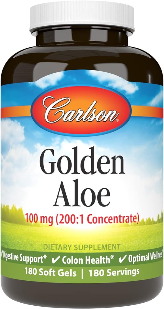 Carlson - Golden Aloe, 100 mg (200:1 konsentrat), Digestiv støtte og colon helse, Optimal velvære, 180 Softgels