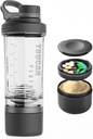21oz Protein Shaker flaske med pulverlagring Container-Shaker Cups for Protein Shakes-pre trening flaske-Mixer Cup-Gym Sport Vannflaske -Made med Tritan BPA gratis, med Wire Whisk Balls (svart)