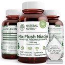 Naturlig Nutra No Flush Niacin, vitamin B3 Supplement, hjelper forbedre kardiovaskulær helse, bidrar til å forbedre hudens tekstur, fremmer bedre hjernefunksjon, hjelper øke energinivå 525 mg, 100 kapsler