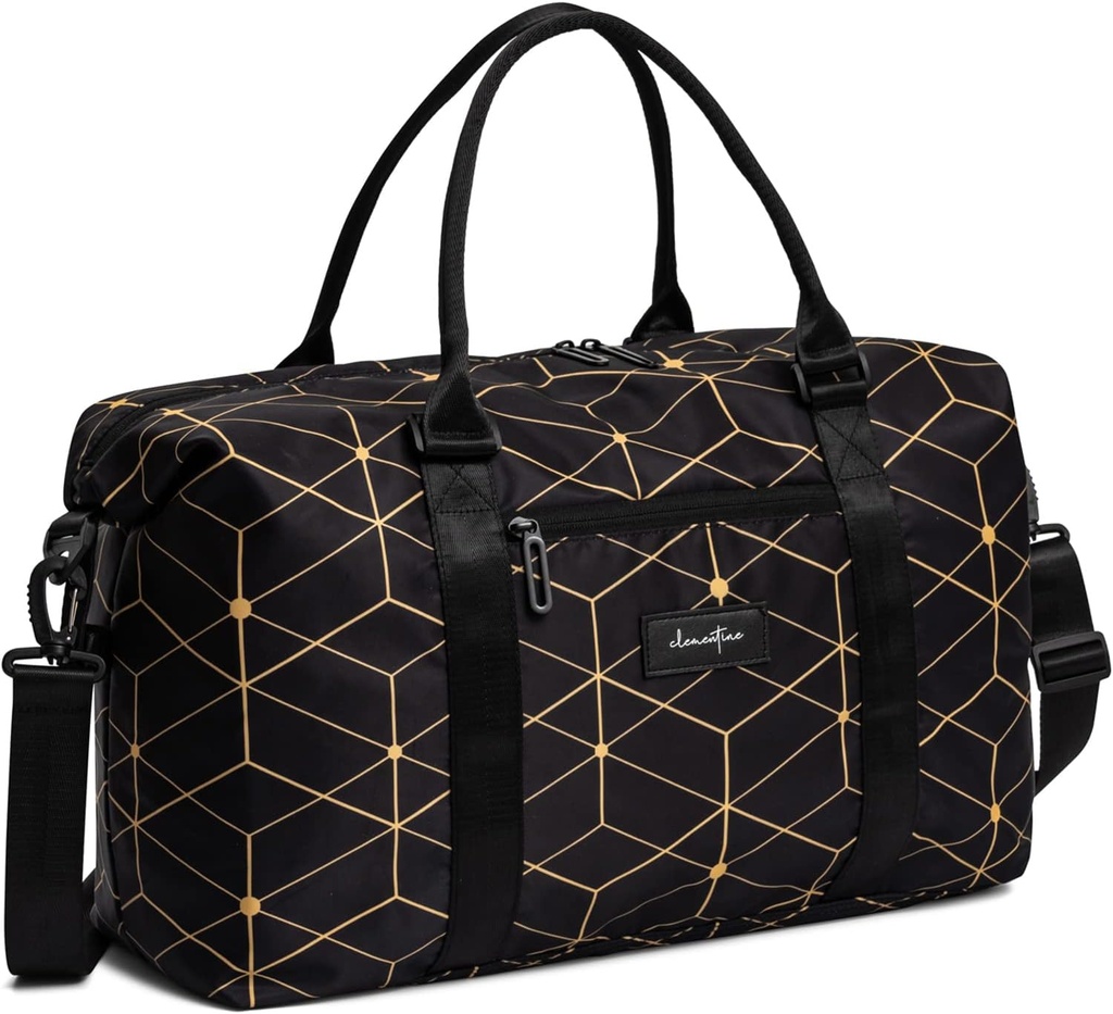 Clementine Tote Bag | Weeker Vesker For Kvinner | Perfekt duffle Bag for Overnattinger, Reise, og Gym | Svart/Gold Geometrisk - Medium