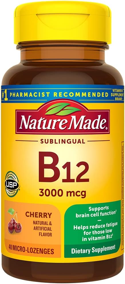 Naturlaget vitamin B-12 3000 MCG Sublingual, 40 greve (Pack of 3)